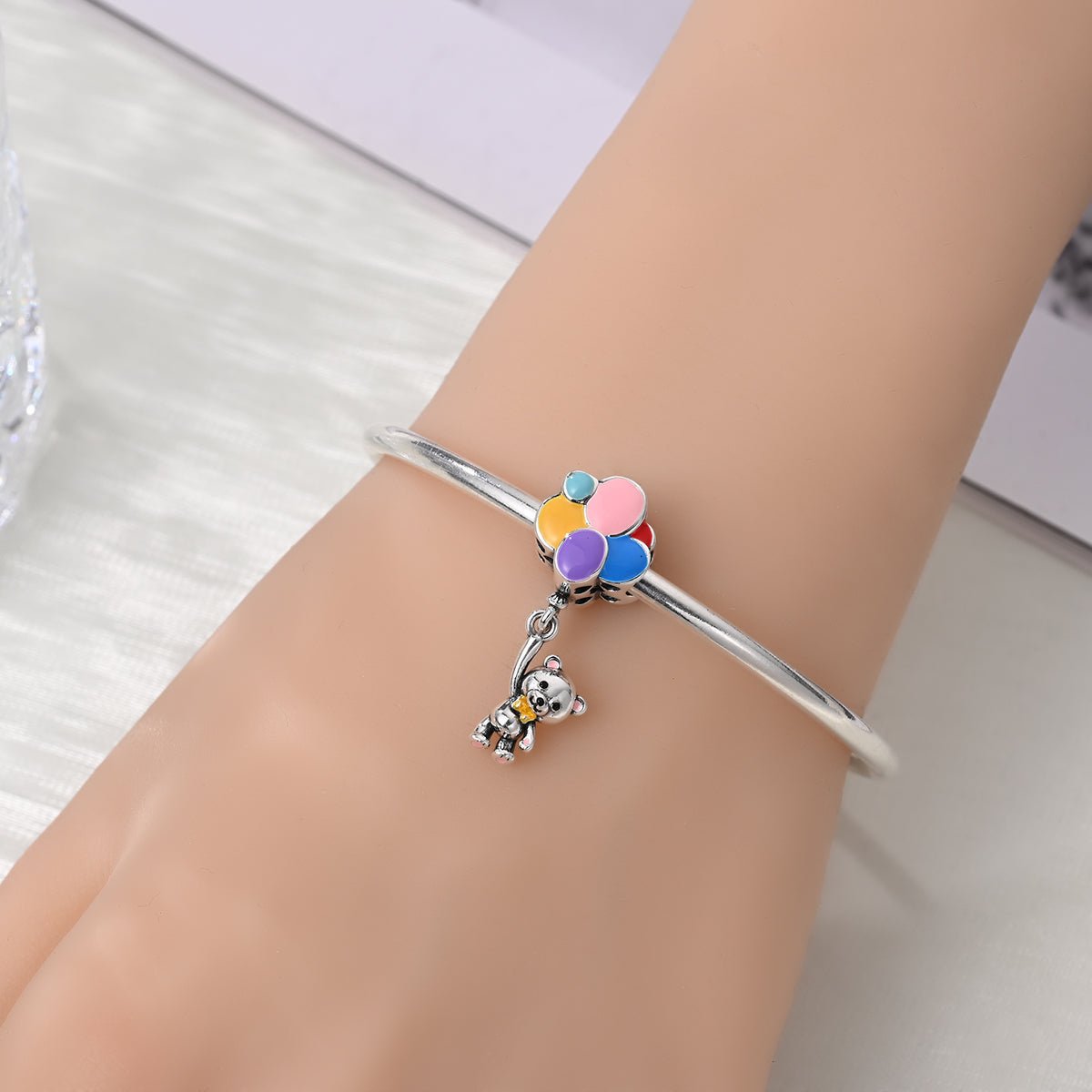 Pangama Jewelry Balloon Bear with Colorful Balloons Dangle Charm