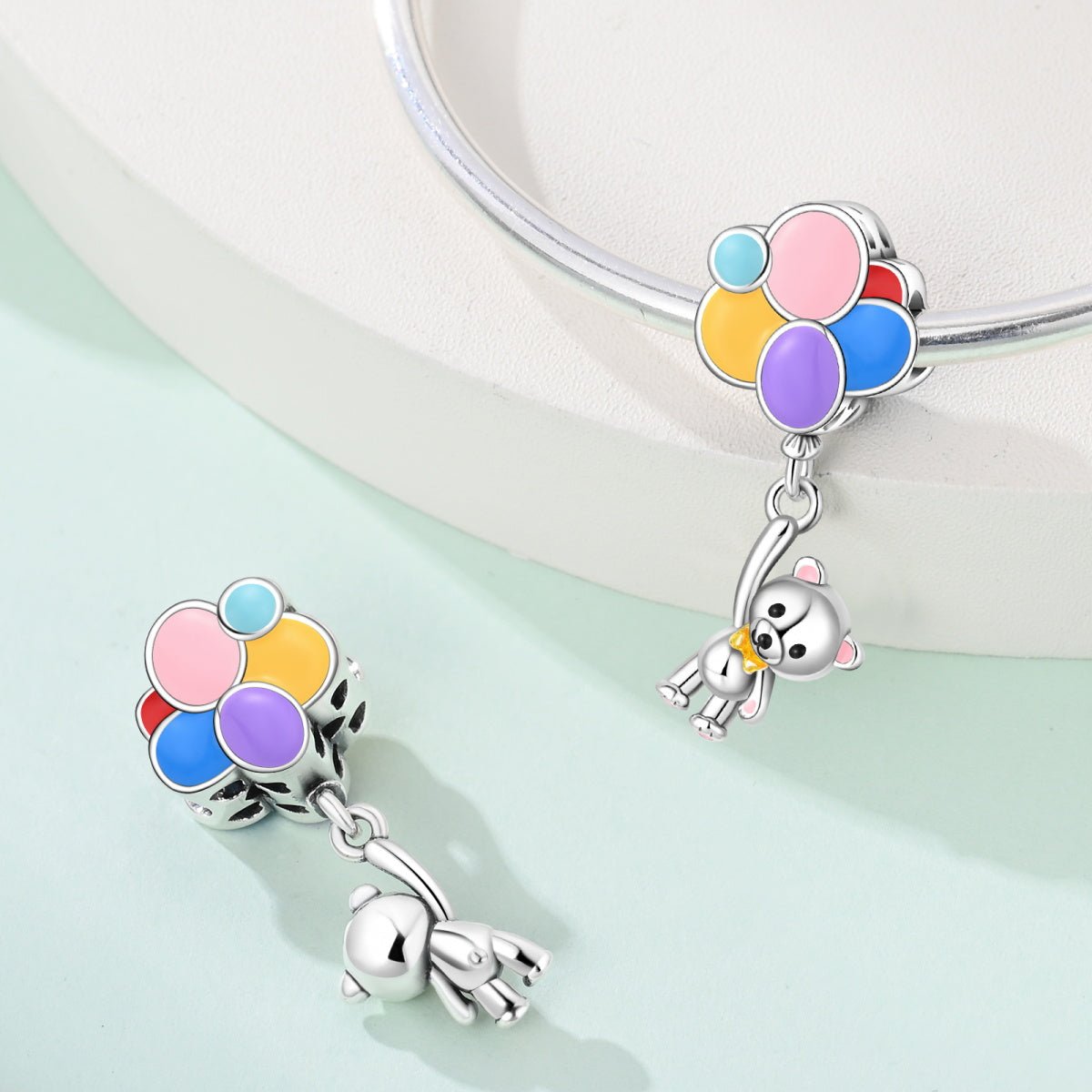 Pangama Jewelry Balloon Bear with Colorful Balloons Dangle Charm