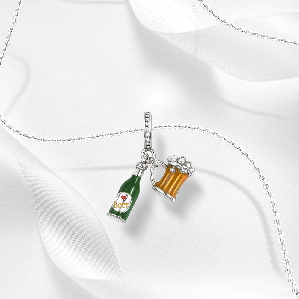 Pangama Jewelry Beer Bottle and Mug Charm with Crystal Accents