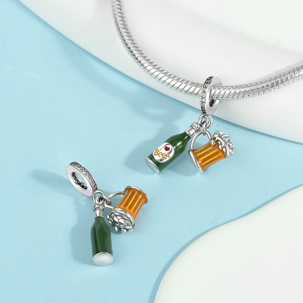 Pangama Jewelry Beer Bottle and Mug Charm with Crystal Accents