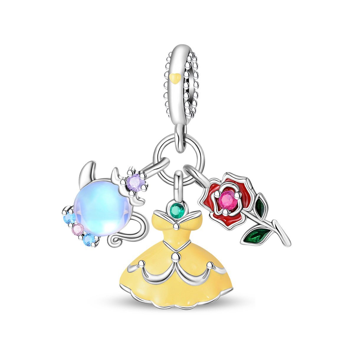Pangama Jewelry Belle with Yellow Dress, Rose, & Teapot Dangle Charm