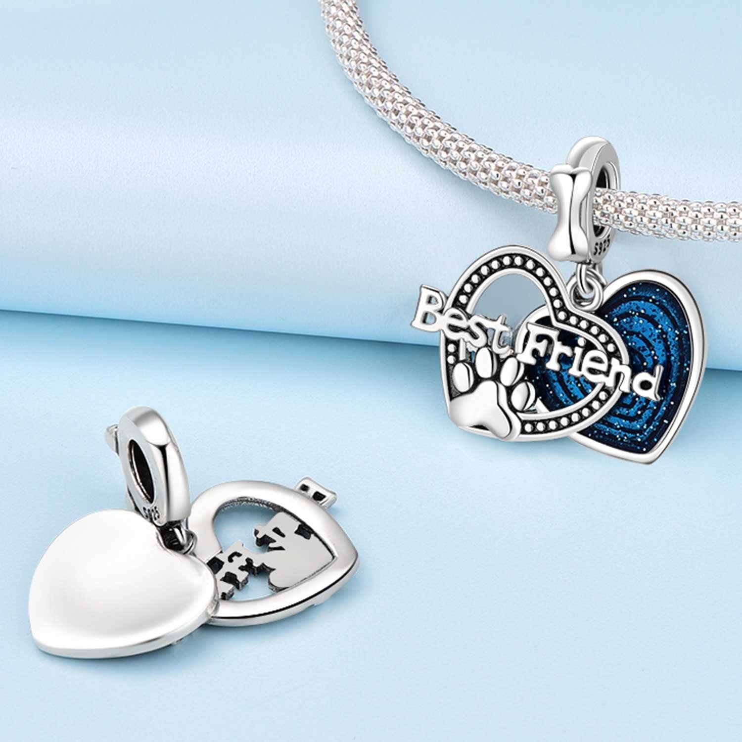 Pangama Jewelry Best Friend Paw Print & Heart Double Dangle Charm