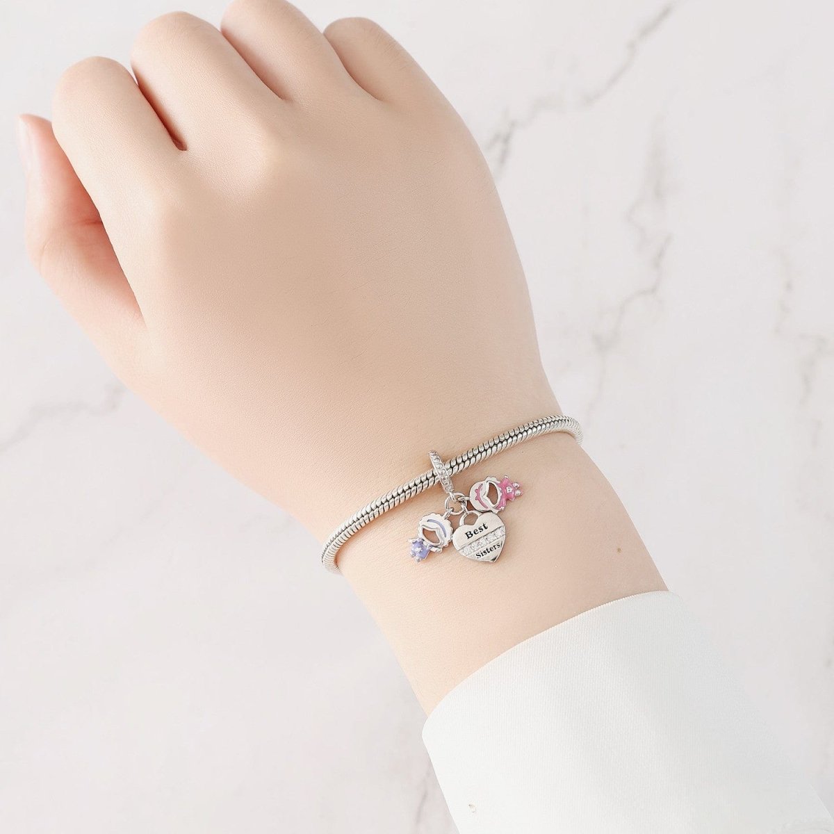 Pangama Jewelry Best Sisters Heart Triple Dangle Charm