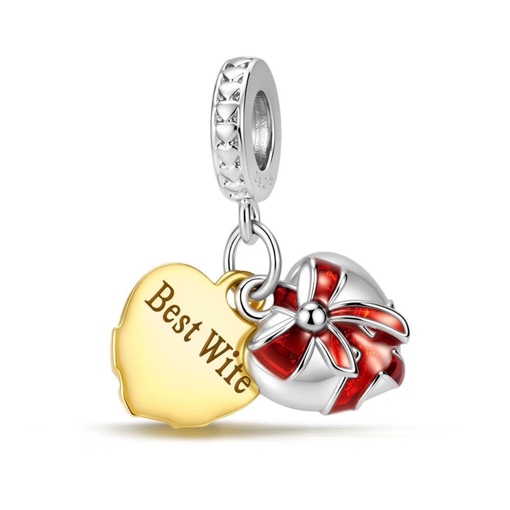 Pangama Jewelry Best Wife Heart & Red Ribbon Dangle Charm