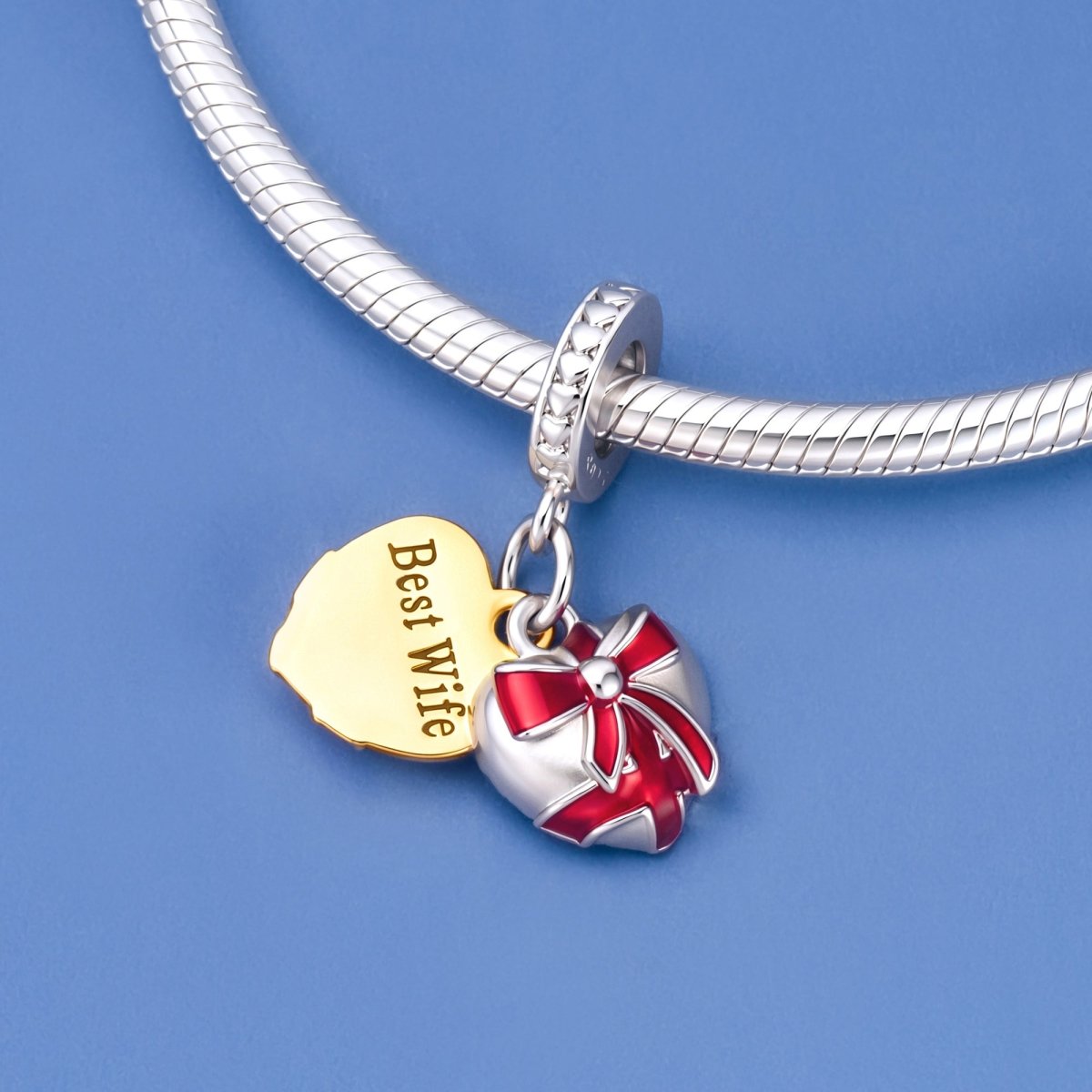 Pangama Jewelry Best Wife Heart & Red Ribbon Dangle Charm