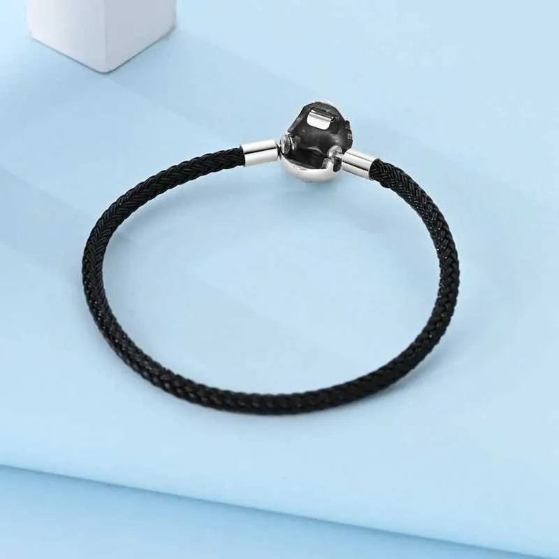 Pangama Jewelry Black Braided Leather Bracelet with Heart Clasp