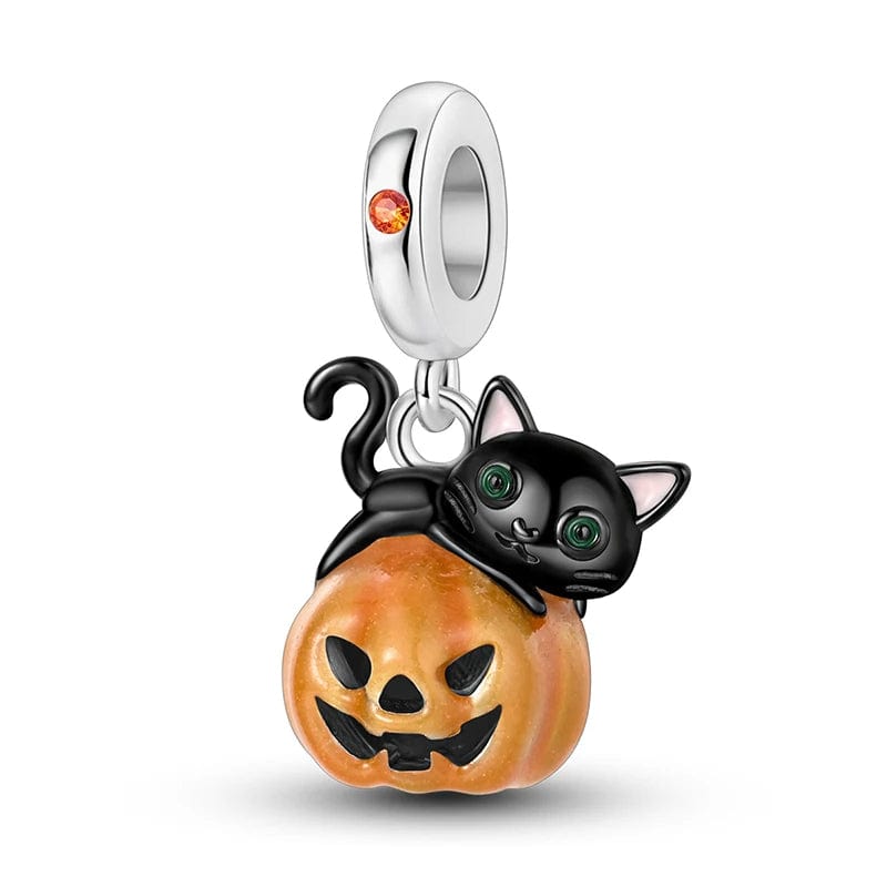 Pangama Jewelry Black Cat on Pumpkin Dangle Charm