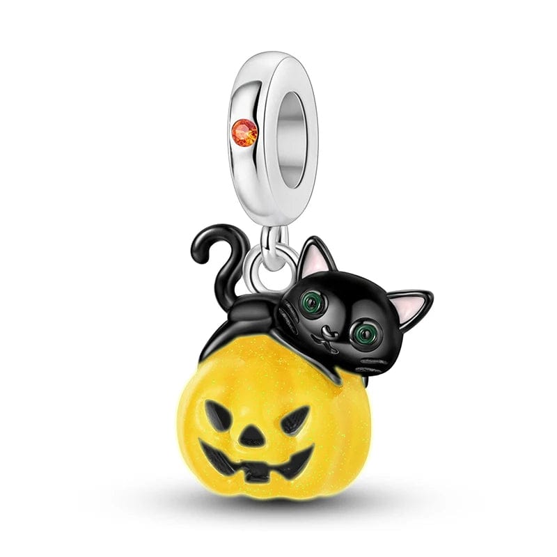 Pangama Jewelry Black Cat on Pumpkin Dangle Charm