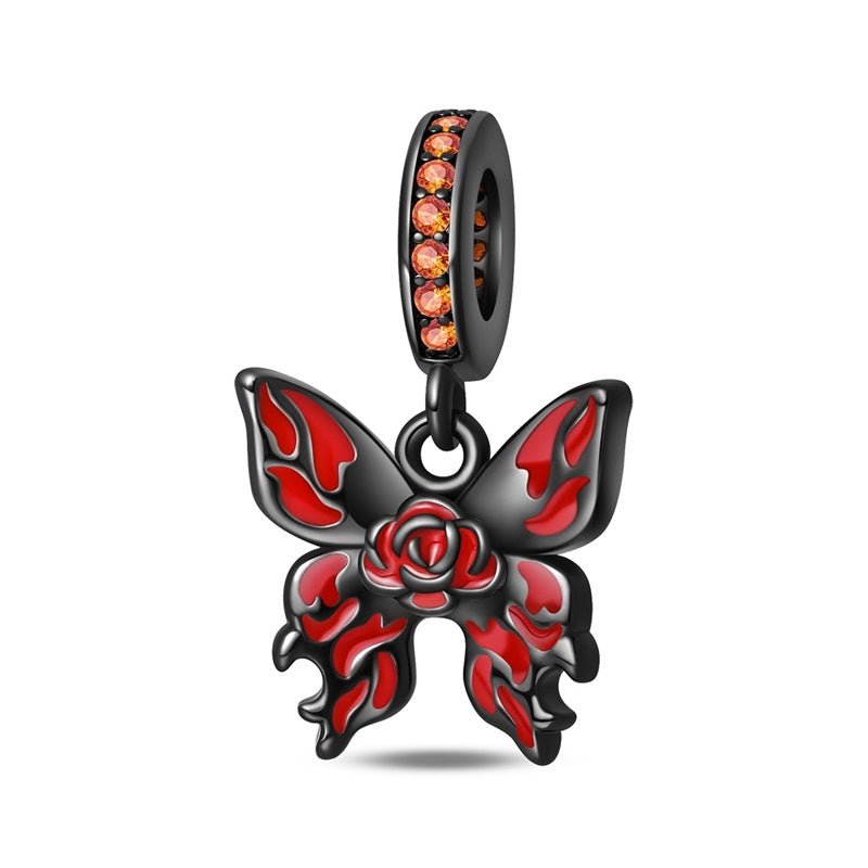 Pangama Jewelry Black & Red Gothic Butterfly with Rose Dangle Charm