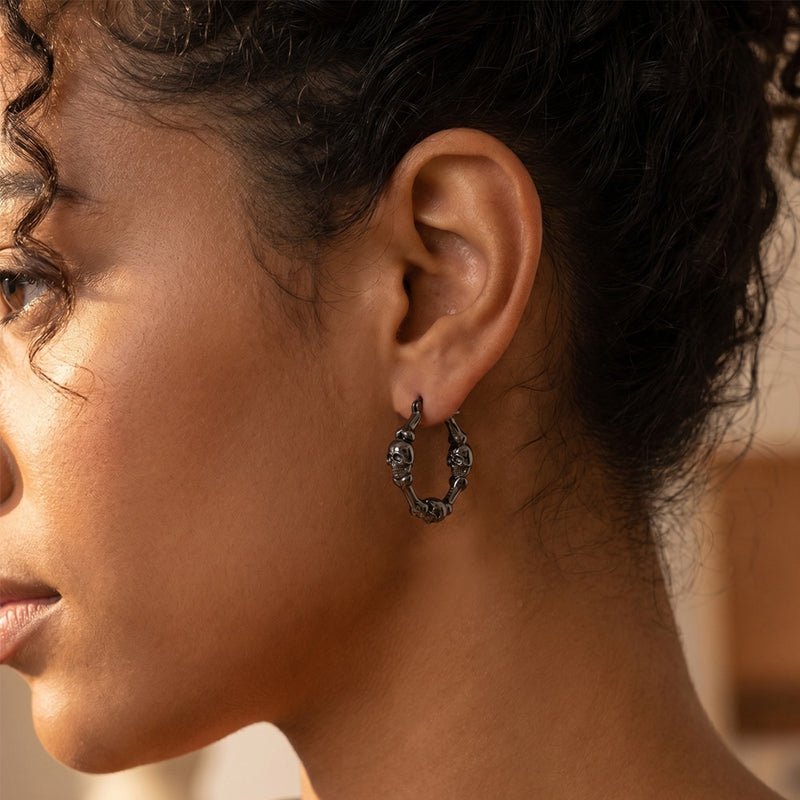 Pangama Jewelry Black Skull & Bones Hoop Earrings