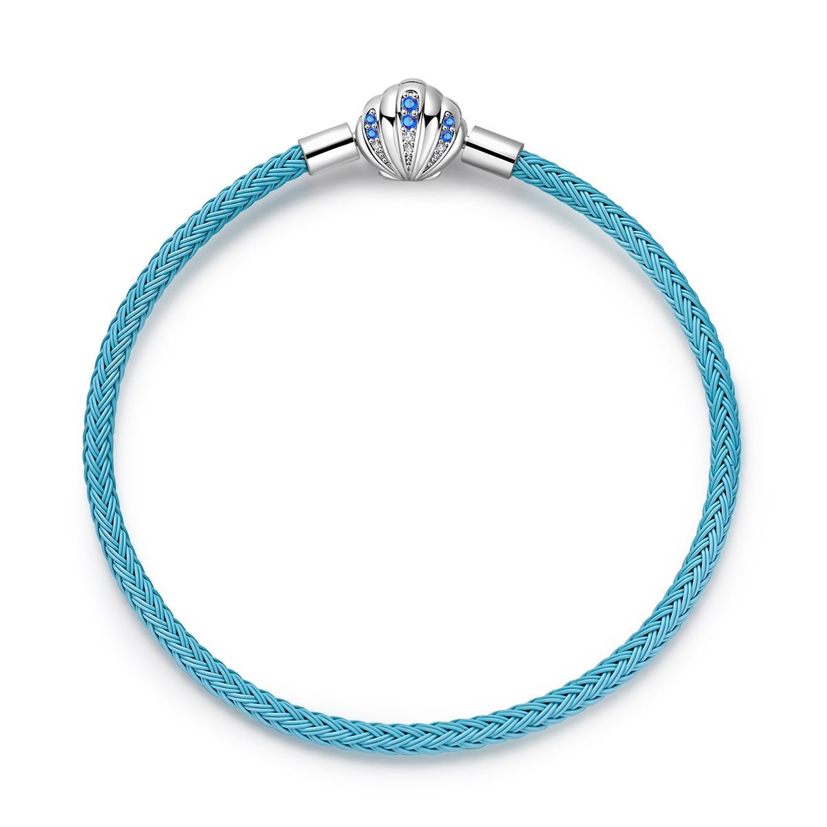 Pangama Jewelry Blue Braided Leather Bracelet with Seashell Clasp