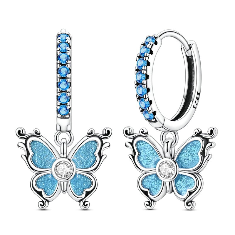 Pangama Jewelry Blue Butterfly Dangle Hoop Earrings