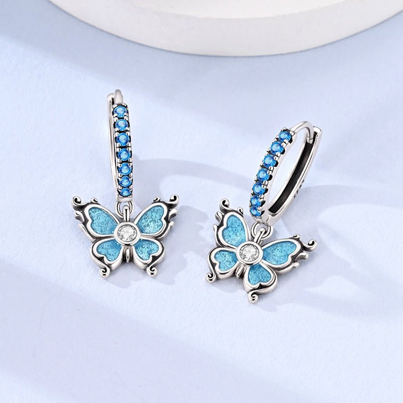 Pangama Jewelry Blue Butterfly Dangle Hoop Earrings
