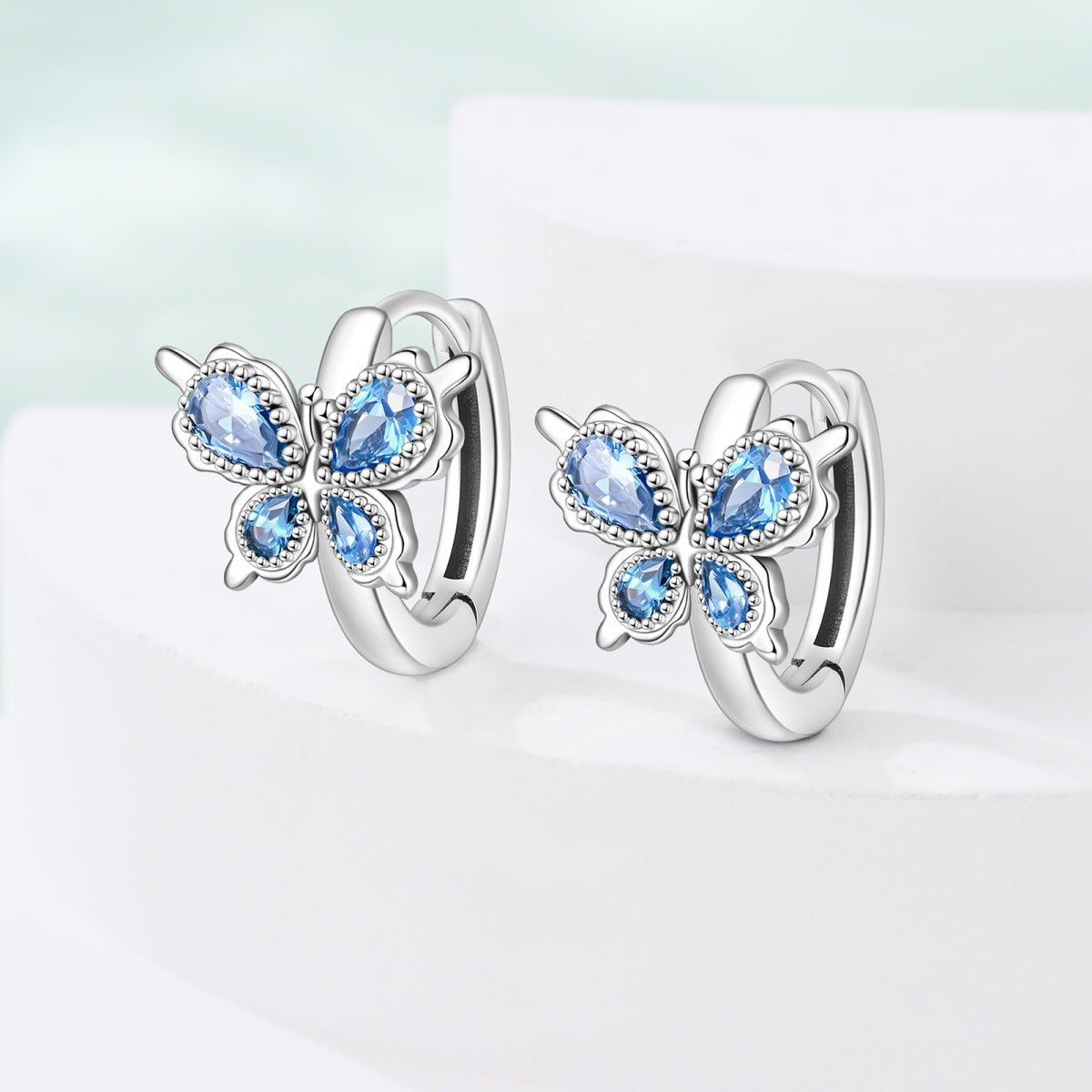 Pangama Jewelry Blue Butterfly with Crystal Wings Hoop Earrings