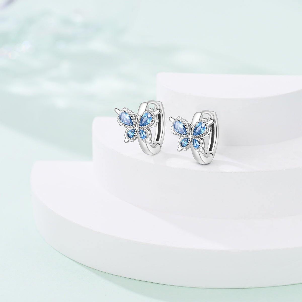Pangama Jewelry Blue Butterfly with Crystal Wings Hoop Earrings
