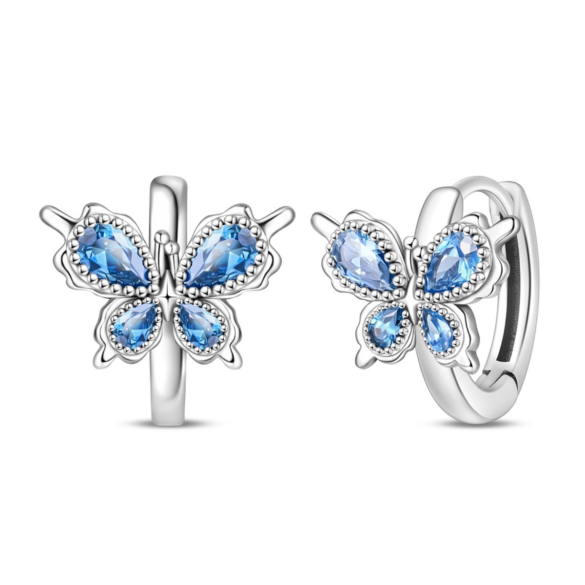 Pangama Jewelry Blue Butterfly with Crystal Wings Hoop Earrings