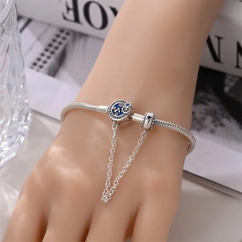 Pangama Jewelry Blue Clock Clasp Bracelet with Safety Chain