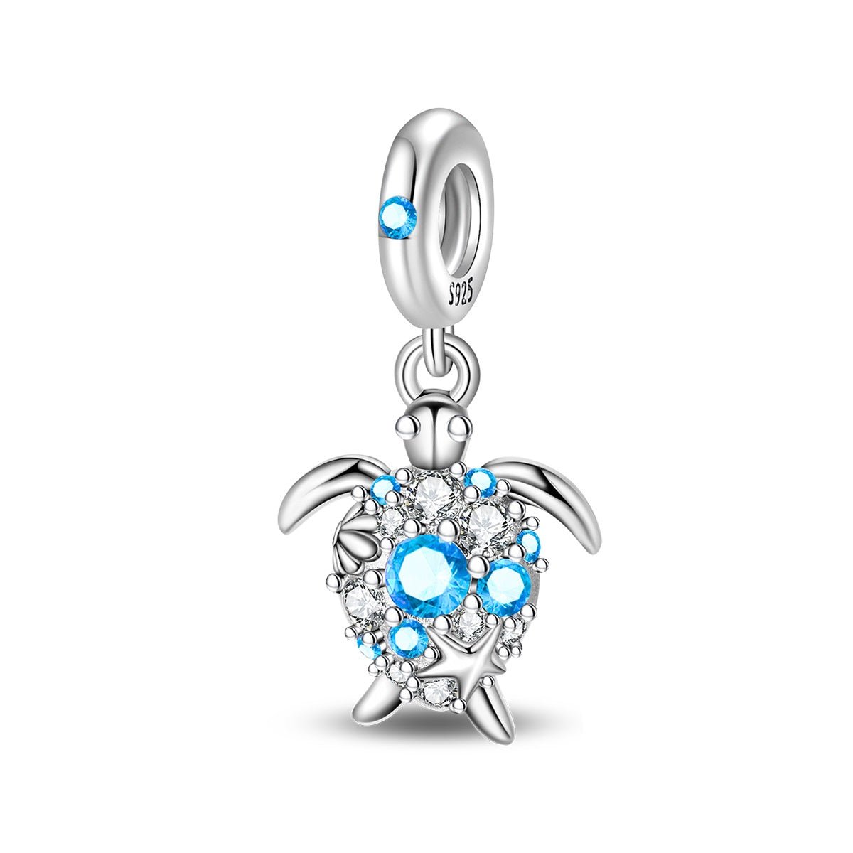 Pangama Jewelry Blue Crystal Sea Turtle Dangle Charm