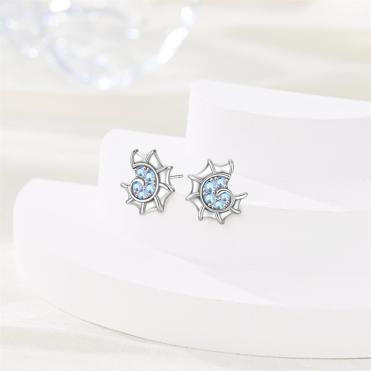 Pangama Jewelry Blue Crystal Seashell Stud Earrings