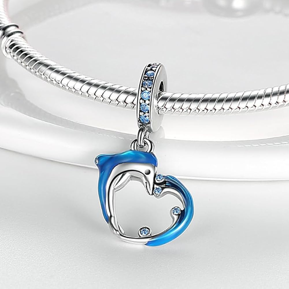 Pangama Jewelry Blue Dolphin Heart Dangle Charm