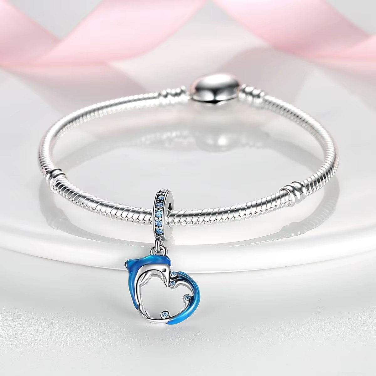 Pangama Jewelry Blue Dolphin Heart Dangle Charm