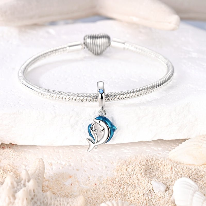 Pangama Jewelry Blue Dolphin Mother & Baby Dangle Charm
