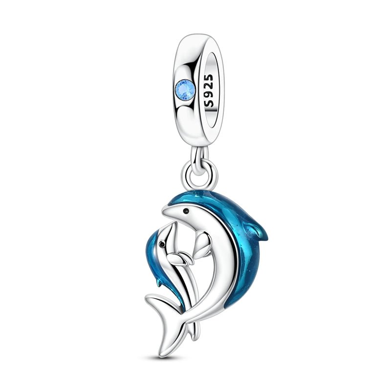 Pangama Jewelry Blue Dolphin Mother & Baby Dangle Charm
