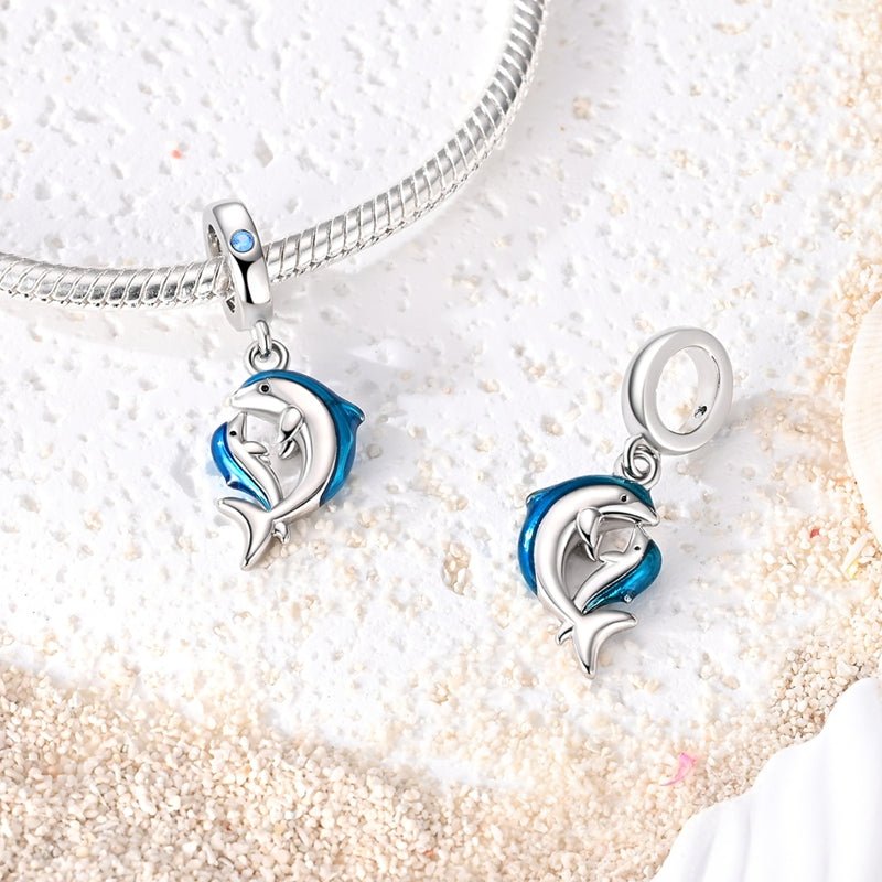 Pangama Jewelry Blue Dolphin Mother & Baby Dangle Charm