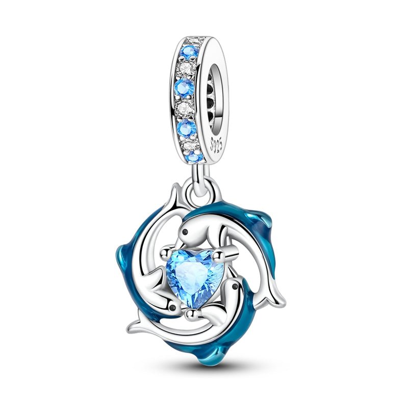 Pangama Jewelry Blue Dolphins with Heart Ocean Sparkle Dangle Charm