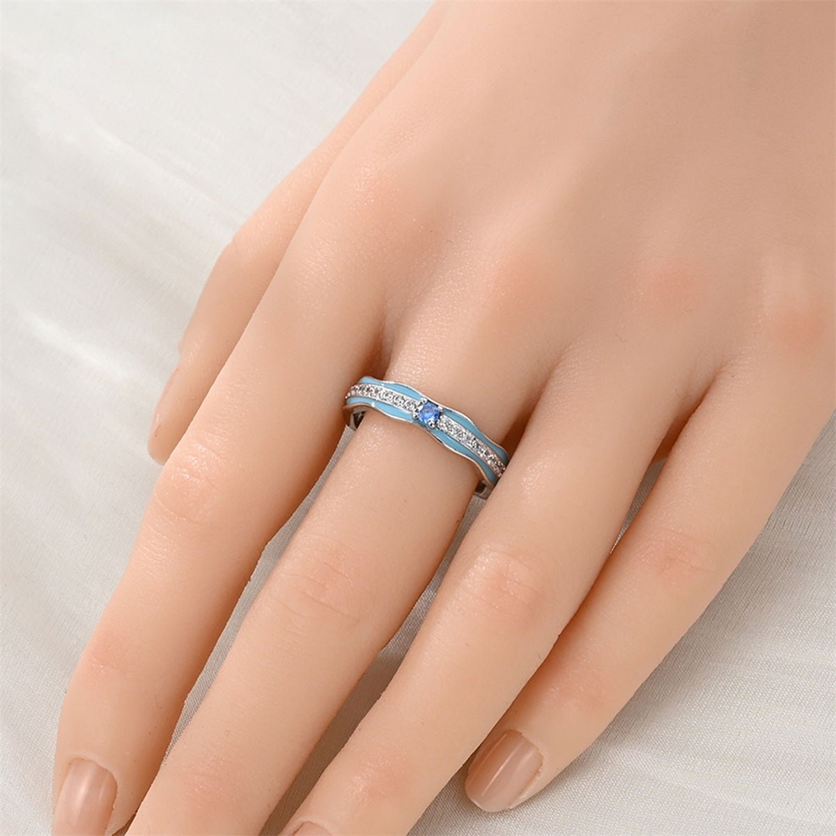 Pangama Jewelry Blue Enamel & Crystal Accent Eternity Band