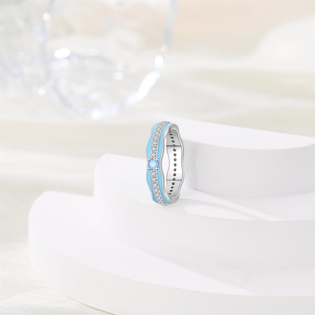 Pangama Jewelry Blue Enamel & Crystal Accent Eternity Band