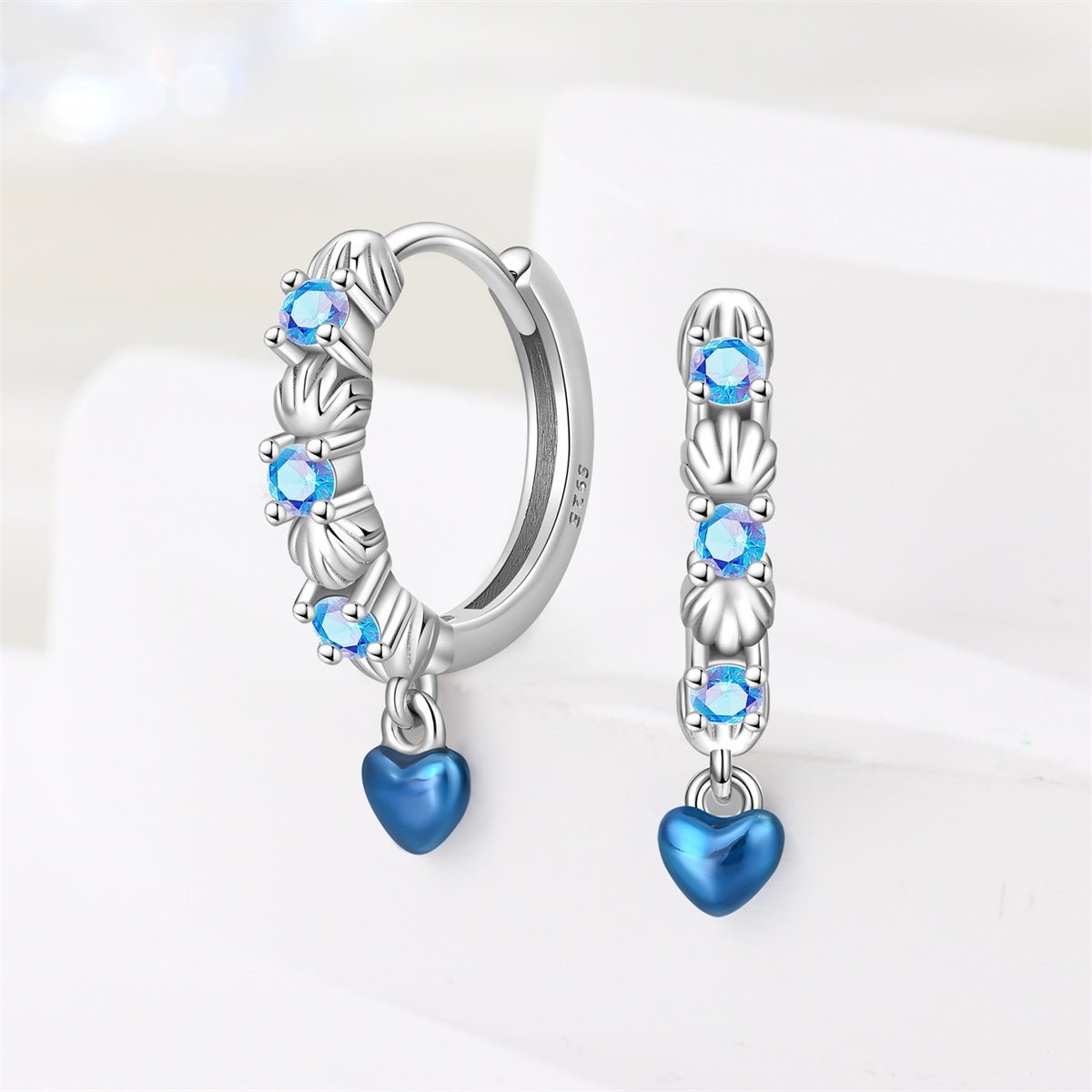 Pangama Jewelry Blue Heart & Seashell Hoop Earrings