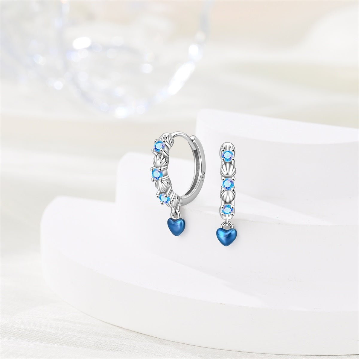 Pangama Jewelry Blue Heart & Seashell Hoop Earrings