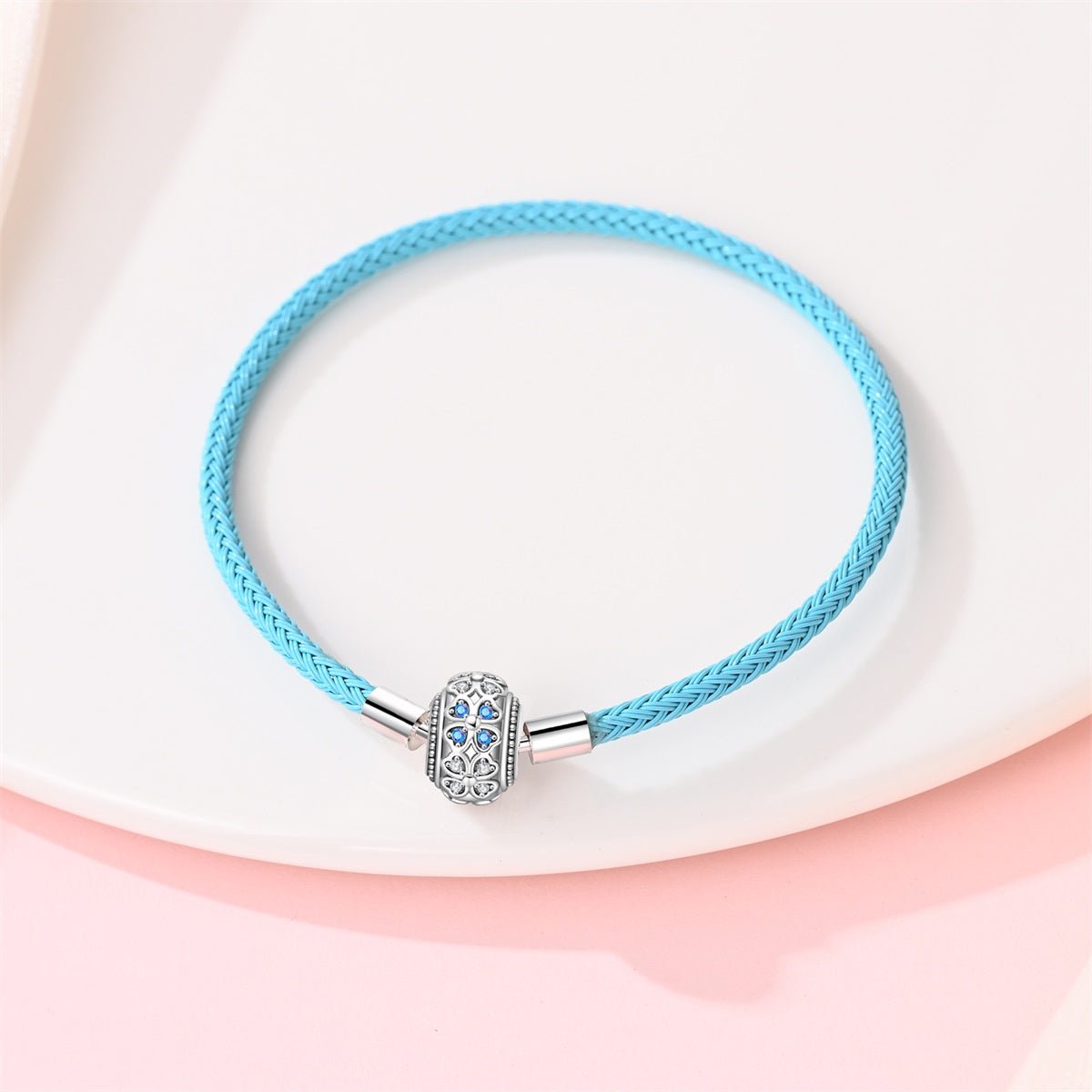 Pangama Jewelry Blue Leather Bracelet with Clover Clasp