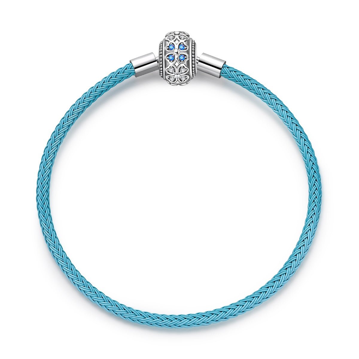 Pangama Jewelry Blue Leather Bracelet with Clover Clasp