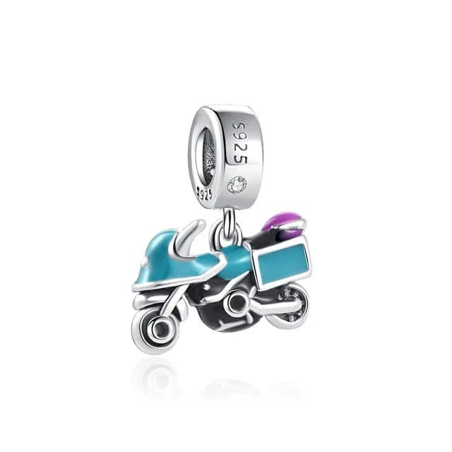 Pangama Jewelry Blue Motorcycle Dangle Charm