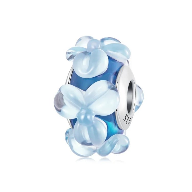 Pangama Jewelry Blue Murano Glass with Raised Floral Accents Charm