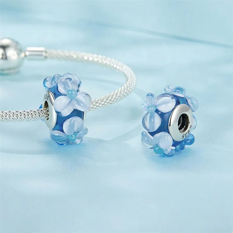 Pangama Jewelry Blue Murano Glass with Raised Floral Accents Charm