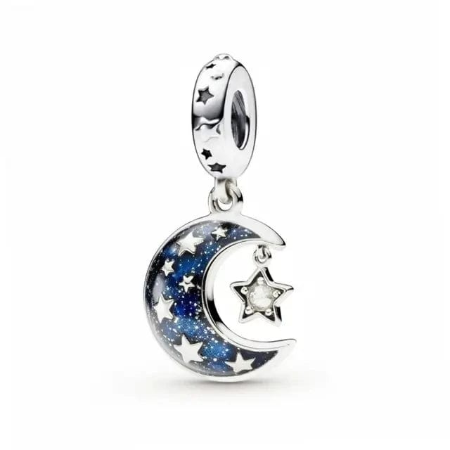 Pangama Jewelry Blue Night Sky Crescent Moon & Star Dangle Charm