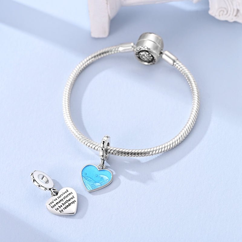 Pangama Jewelry Blue Ocean Heart Storms & Raindrops Dangle Charm