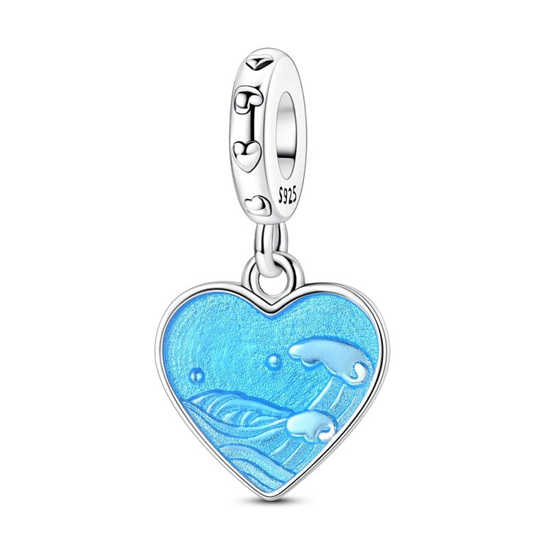 Pangama Jewelry Blue Ocean Heart Storms & Raindrops Dangle Charm