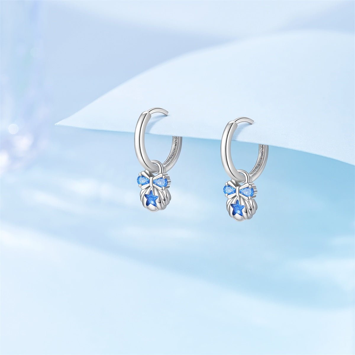 Pangama Jewelry Blue Starfish & Bow Hoop Earrings