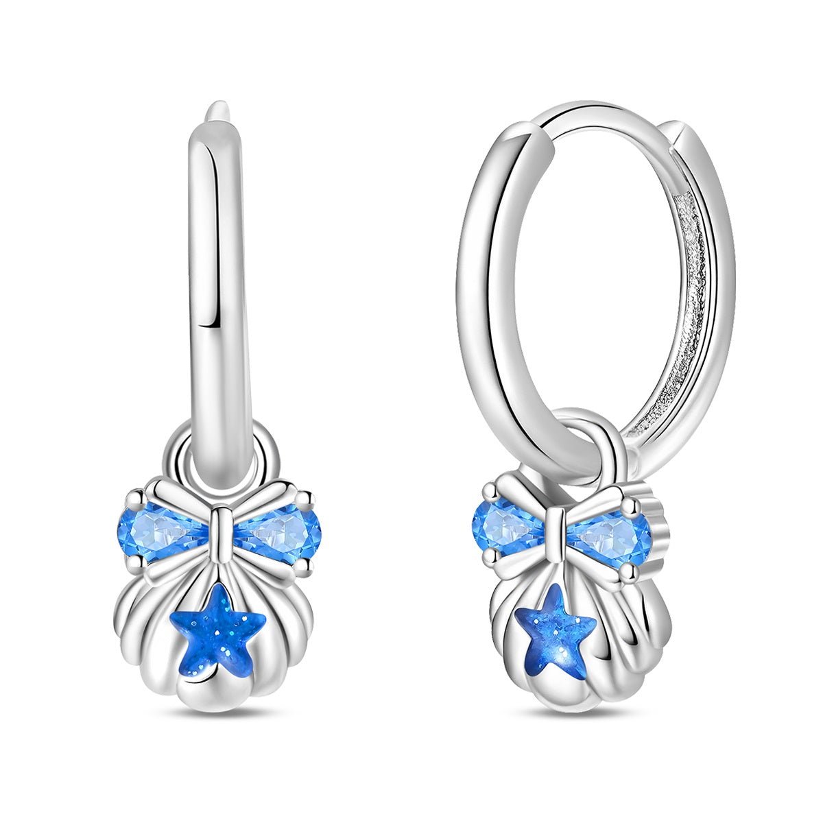 Pangama Jewelry Blue Starfish & Bow Hoop Earrings