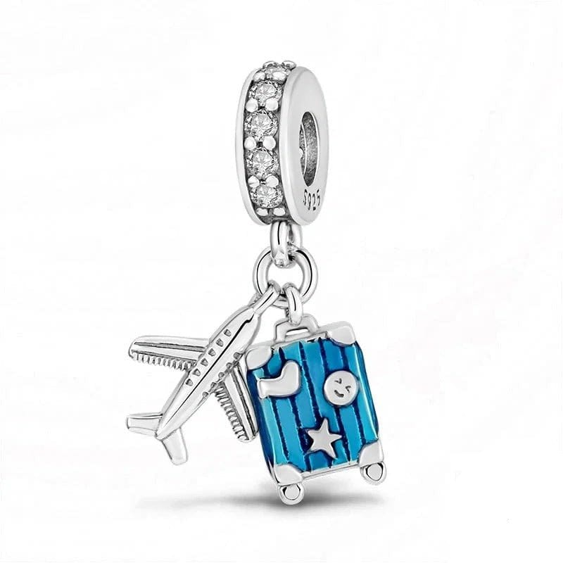 Pangama Jewelry Blue Suitcase Plane Holiday Travel Dangle Charm