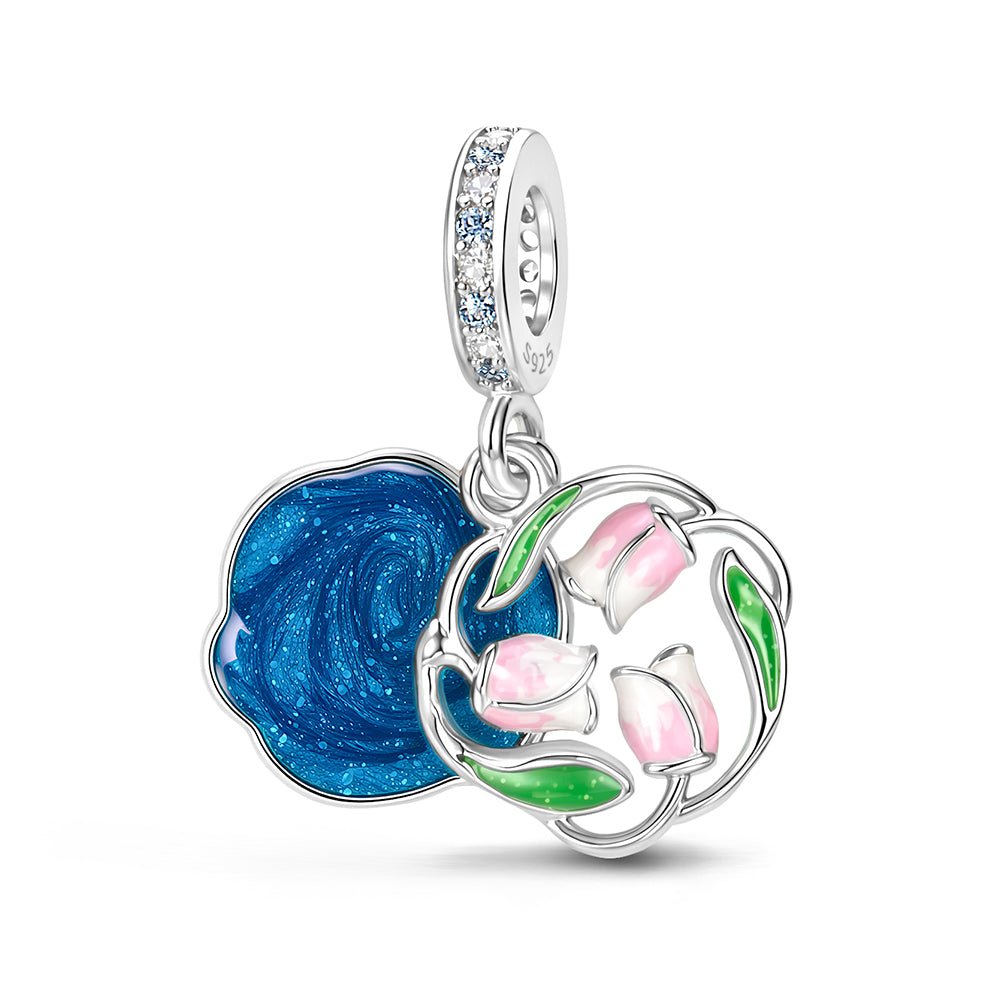 Pangama Jewelry Blue Swirl & Pink Rose Dangle Charm