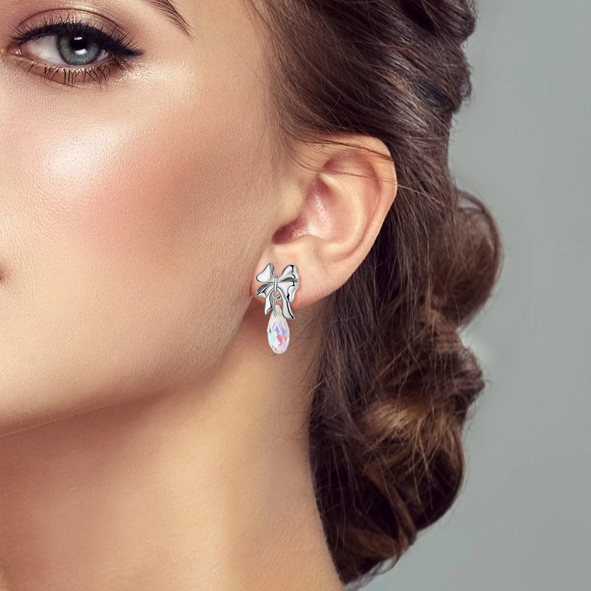 Pangama Jewelry Bow Earrings with Faceted Crystal Drops