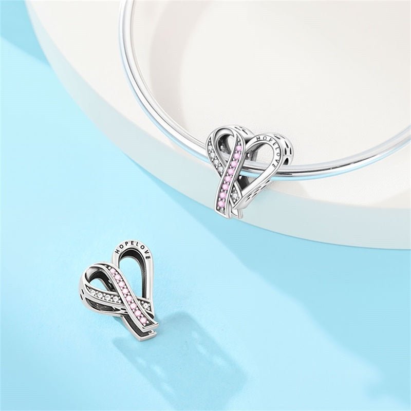 Pangama Jewelry Breast Cancer Awareness Ribbon Heart Charm