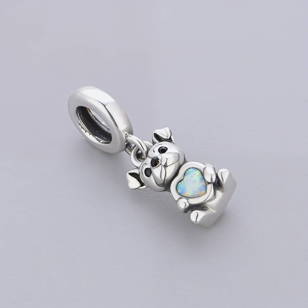 Pangama Jewelry Bulldog Dog with Heart Stone Dangle Charm