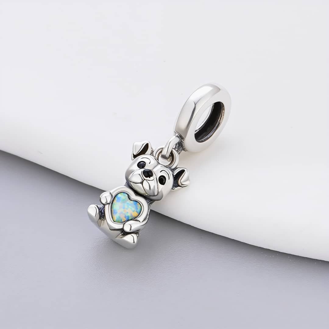 Pangama Jewelry Bulldog Dog with Heart Stone Dangle Charm