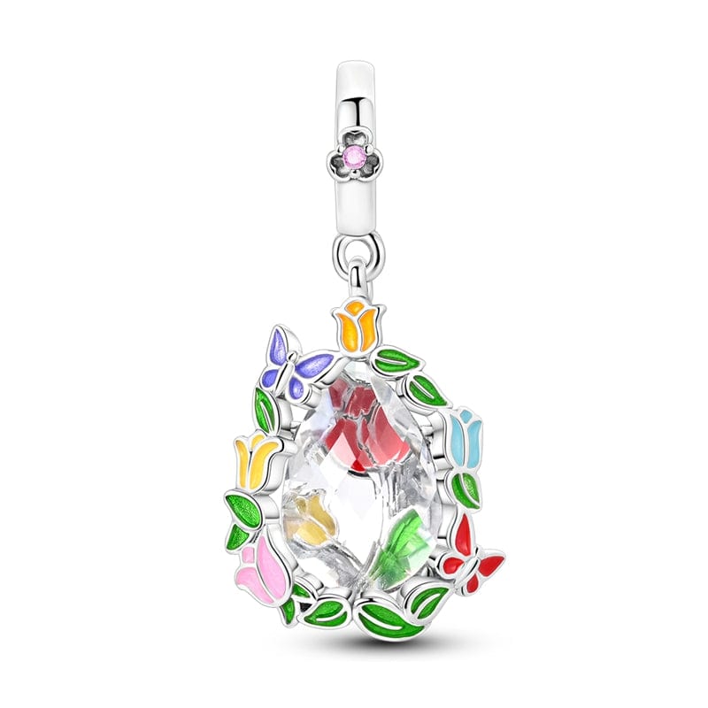 Pangama Jewelry Butterflies Wreath with Crystal Dangle Charm